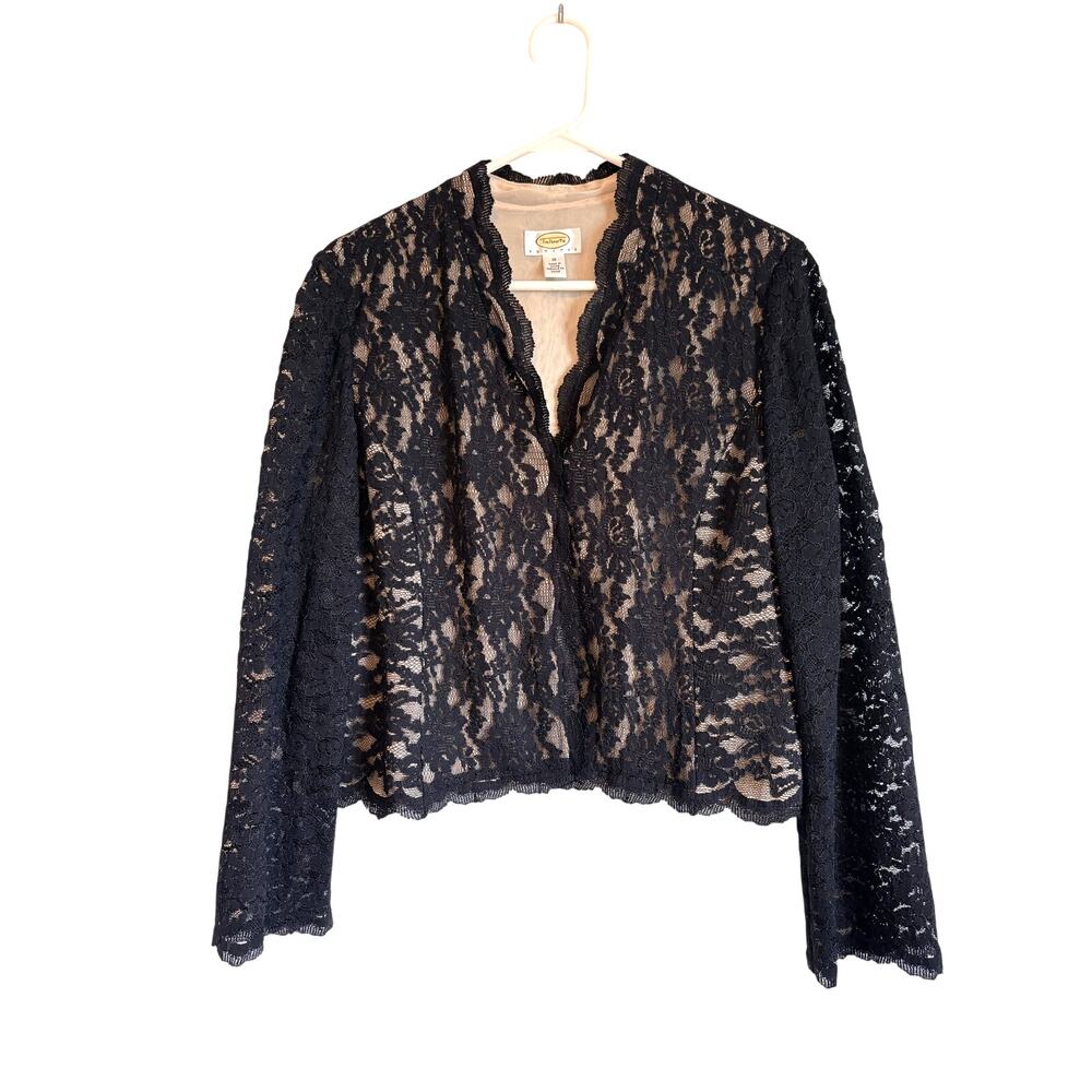 VTG Y2K Talbots Lace Cardigan Black Buttons Long Sheer Sleeves 16p Whimsigoth